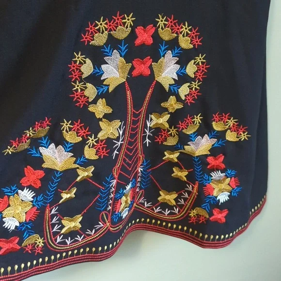 Five Cats Colorful Embroidered Black Dress - Size: S - Lai Meng - Picture 3 of 5